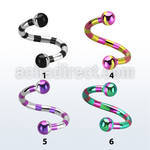 spemt striped pvd 316l steel eyebrow spiral with 3mm balls