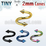 spetcn2 anodized 316l steel eyebrow spiral with two 2mm cones