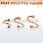 spettb rose gold 316l steel eyebrow spiral, w two 3mm balls