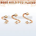 spettcn rose gold 316l steel eyebrow spiral, w two 3mm cones