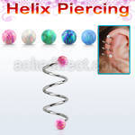 spheop triple steel helix spiral piercing w 4mm opal balls