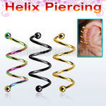 sphetb pvd tri 316l steel helix spiral piercing with 3mm balls