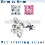 sqv9m pair of silver ear studs with prong fancy cut cz stone