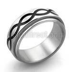 sr120 matte steel spinner ring with black infinite curves