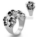 sr257 high polished steel ring with multiple black eyed skulls