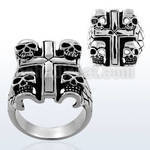 sr266 high polished steel ring with skulls on cross corners