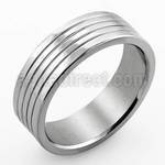 sr309 high polished steel ring with 4 flat surface lines
