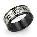 srb10 black stainless steel ring with matte tribal dragon