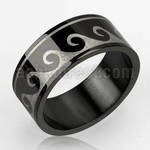 srb40 black anodized stainless steel ring w ocean wave design