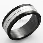 srb63 black stainless steel ring w lined high polished center