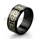 srb6 black anodized stainless steel ring w greek key design