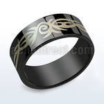 srb9 black anodized stainless steel ring with tribal design