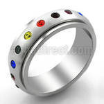 srcrb stainless steel spinner ring w rainbow colored crystals
