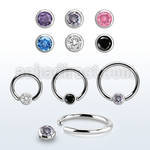 steel ball closure ring, 14g w 3mm bezel cz closure