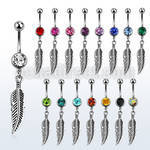 steel belly banana, 14g w a dangling feather