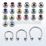 steel circular barbell 0.8mm w 3 mm bezel set jewel balls