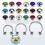 steel circular barbell 1mm w 3mm half jewel balls