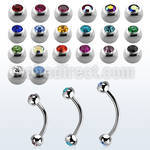 steel eyebrow banana 0.8mm w 3mm bezel set jewel balls