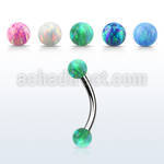 steel eyebrow banana 18g w two 3mm synthetic opal balls