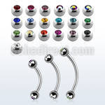 steel eyebrow banana 1mm w 2.5mm bezel set jewel balls