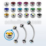 steel eyebrow banana 1mm w 3mm bezel set half jewel balls