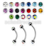 steel eyebrow banana 1mm w 3mm bezel set jewel balls