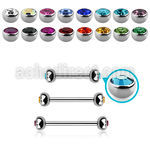 steel eyebrow barbell, 18g w 3mm half jewel balls