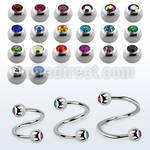 steel eyebrow spiral 0.8mm w 3mm bezel set jewel balls
