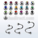 steel eyebrow spiral 1mm w 2.5mm bezel set jewel balls
