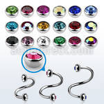 steel eyebrow spiral 1mm w 3mm bezel set half jewel balls