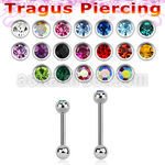 steel tragus barbell 1.2mm w top 3mm bezel set jewel ball
