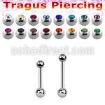 steel tragus barbell 1mm w top 2.5mm bezel set jewel ball