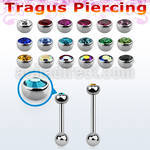 steel tragus barbell 1mm w top 3mm half jewel ball