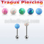 steel tragus piercing 18g w 3mm synthetic opal top ball