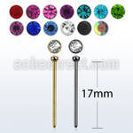 stns anodized 316l steel bend it nose stud with crystal tops