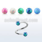 surgical steel spiral 18g w two 3mm synthetic opal balls