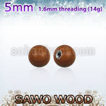 swball5 5mm sawo wood ball with a 316l steel 1.6mm threading