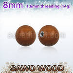 swball8 8mm sawo wood ball with a 316l steel 1.6mm threading