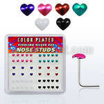 sxphr box of silver nose studs with 2 5mm color heart top