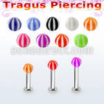 tlbbeb3 316l steel tragus labret 16g w a 3mm uv beach ball 