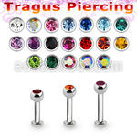 tlbc3 316l steel tragus labret 16g w 3mm bezel set jewel ball 