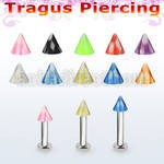 tlbckcn3 316l steel tragus labret 16g w a 3mm uv checkered cone 