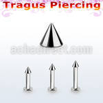 tlbcn2 316l steel tragus labret 16g w a 2mm cone 