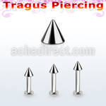 tlbcn3 316l steel tragus labret 16g w a 3mm cone 