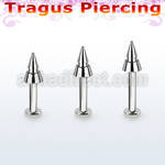tlbcn4e 316l steel tragus labret 16g w 4mm grooved cone 