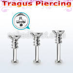 tlbescw2 316l steel tragus labret 16g w a cross screw top 