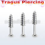 tlbescw 316l steel tragus labret 16g w a screw threading tip
