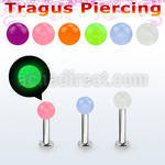 tlbglb4s 316l steel tragus labret 16g 4mm glow in the dark ball 