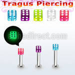 tlbgld3 316l steel tragus labret 16g 3mm glow in the dark dice 