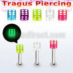 tlbgld4s 316l steel tragus labret 16g 4mm glow in the dark dice 